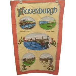 Vintage Fraserburgh Tea Towel Sally Jayne Textiles Linen Coral & Yellow